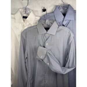 Proper Cloth Shirt Lot 3 16” Blue Merino Wool-2, White Cotton -1 Button Up